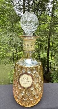 Vtg OLD FORESTER Whiskey Glass Decanter Marigold Iridescent 10.5 Thumbprint A77